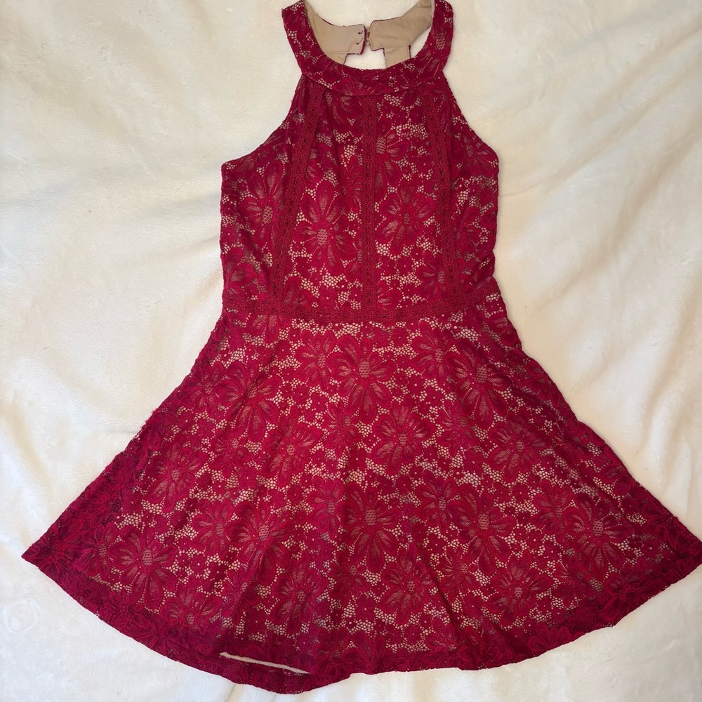 Crystal Doll Burgundy Lace Dress